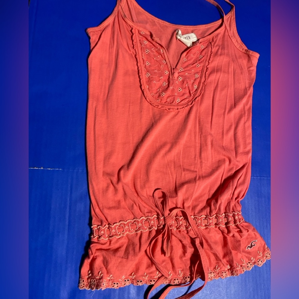 Hollister California Y2K Orange/Pinkish Camisole with Embroidered Details & Tie